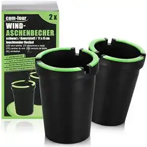 Aschenbecher com-four ® 2x für draußen mit leuchtendem Deckel