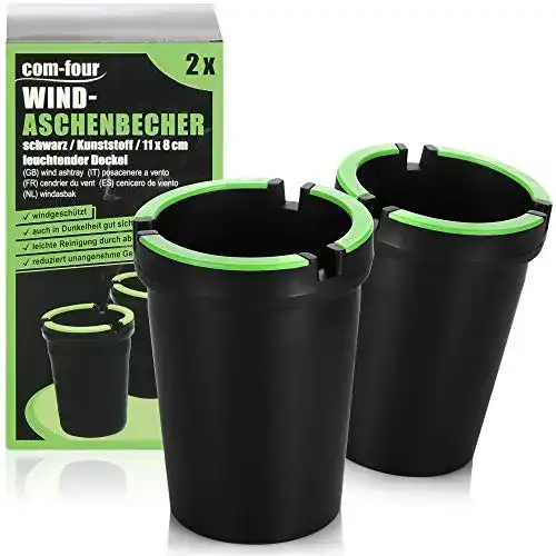Aschenbecher com-four ® 2x für draußen mit leuchtendem Deckel