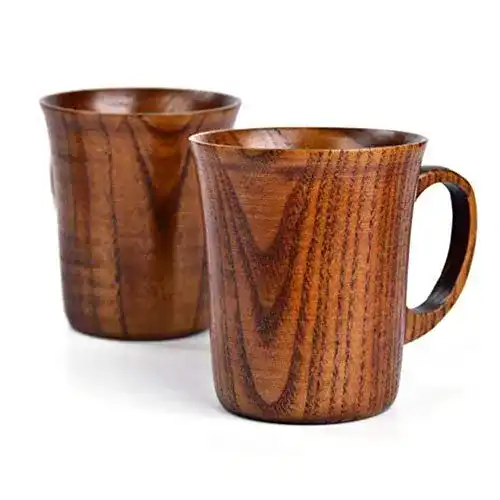 Holzbecher Reuvv Holz Tasse Solid Jujube Becher Holz mit Griff