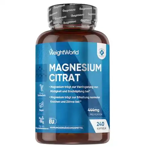 Magnesiumcitrat WeightWorld Magnesium Kapseln, 180 Kapseln