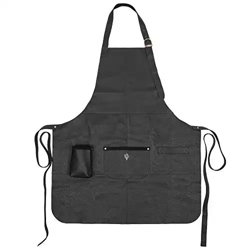 Grillschürze Leder G-on Profi schwarz, Kochschürze, Rindsleder