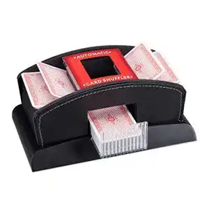 Kartenmischmaschine elektrisch Relaxdays, schwarz, Leder, 2 Decks