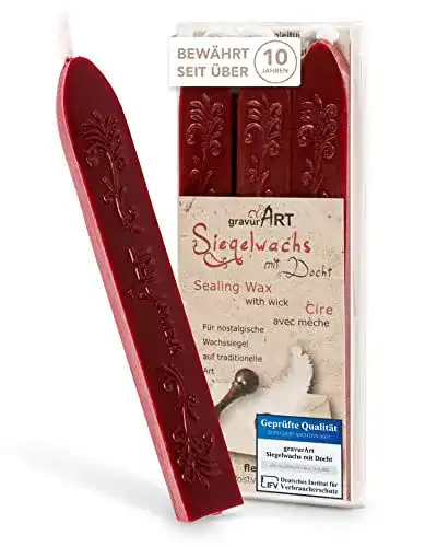 Siegelwachs gravurART, flexibles mit Docht, 3 Stangen
