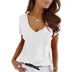 Weißes T-Shirt Damen Maxwinee T-Shirt Kurzarm V Ausschnitt