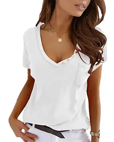 Weißes T-Shirt Damen Maxwinee T-Shirt Kurzarm V Ausschnitt