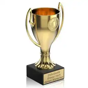Pokal Zelaro in Gold mit Wunschtext – Trophäe für Kinder – Henkel