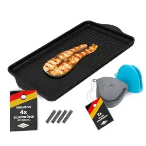 Grillplatte MaxxGoods Eurolux Aluminiumguss halb glatt gerippt