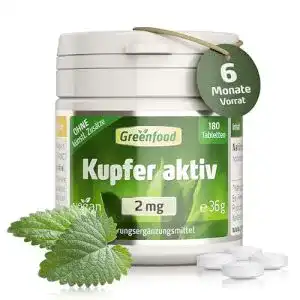 Kupfer-Tabletten Greenfood Kupfer aktiv, 2 mg, hochdosiert, 180 St