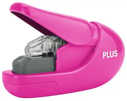 Klammerloser Hefter PLUS JAPAN, in Pink, Heftleistung 5 Blatt