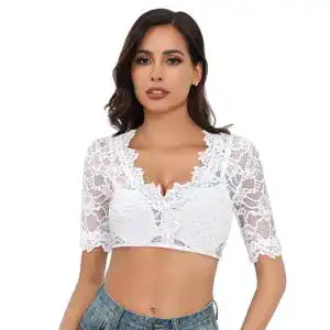 Dirndlbluse Parabler Damen Kurzarm Spitze Dirndl Blusen