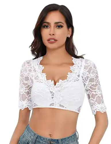 Dirndlbluse Parabler Damen Kurzarm Spitze Dirndl Blusen