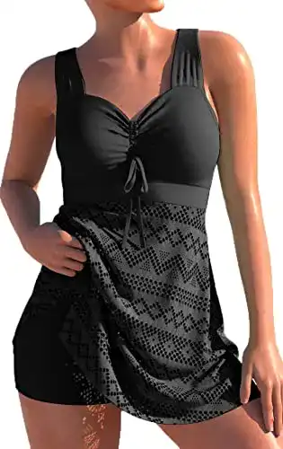 Badekleid PANOZON Damen Spitze Tankini Beachwear Push Up