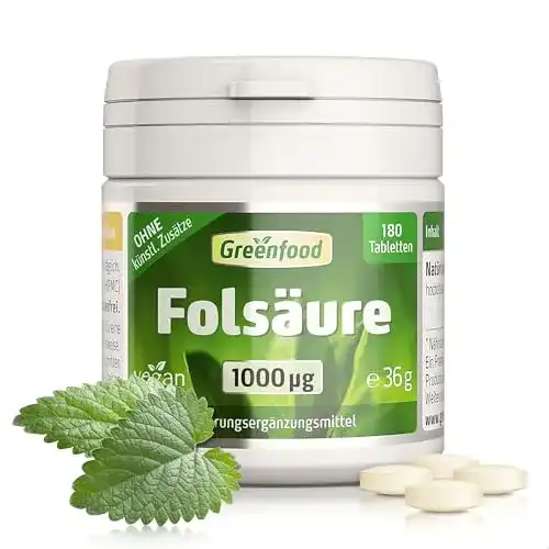 Folsäure Greenfood, 1000 µg, extra hochdosiert, 180 Tabletten