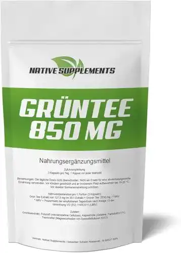 Grüner-Tee-Kapseln Native Supplements Grün Tee Extrakt,600 Kaps.