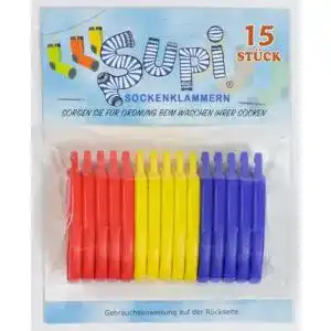 Sockenklammer SUPI 15 Stück Sockenclip Sockensortierer, Farbset
