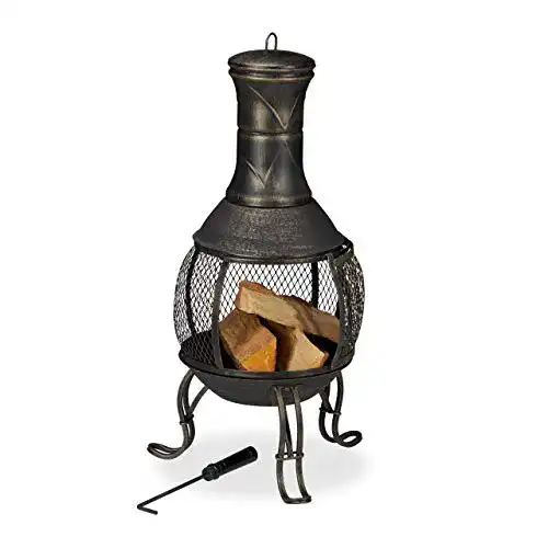 Terrassenofen Relaxdays Aztekenofen, Schürhaken, Höhe 89 cm