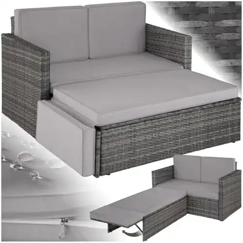 Rattansofa TecTake 800884 Poly Rattan Lounge Set, 2-Sitzer
