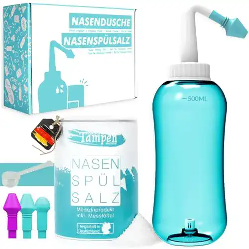 Nasendusche Tampen Set · 120x Nasenspülsalz (300g) · Messlöffel