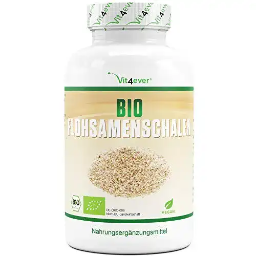 Flohsamen Vit4ever Bio schalen – 365 vegane Kapseln – 3000 mg