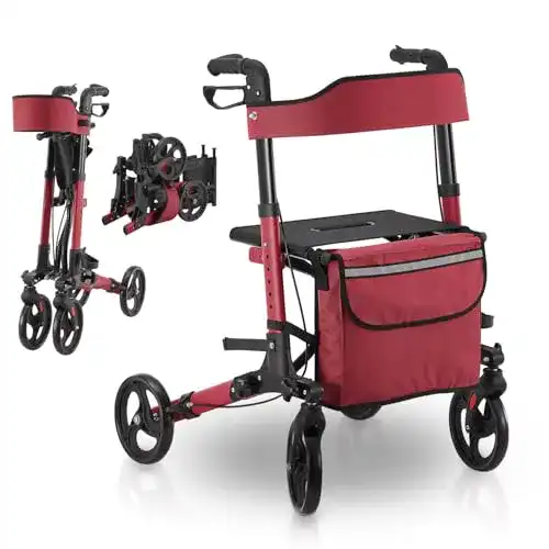 Alu-Rollator Juskys Rollator Vital rot, faltbar & leicht, bis 130 kg