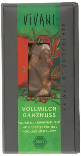 Vivani-Schokolade Vivani Vollmilch Nuss, 5 x 100 g, Bio