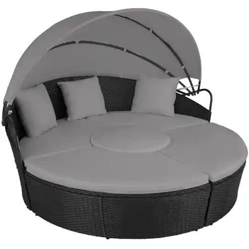 Sonneninsel TecTake 800718 Poly Rattan, faltbares Sonnendach