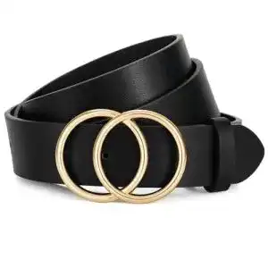 Gürtel Damen JasGood Ledergürtel Mode Doppel O-Ring Schnalle