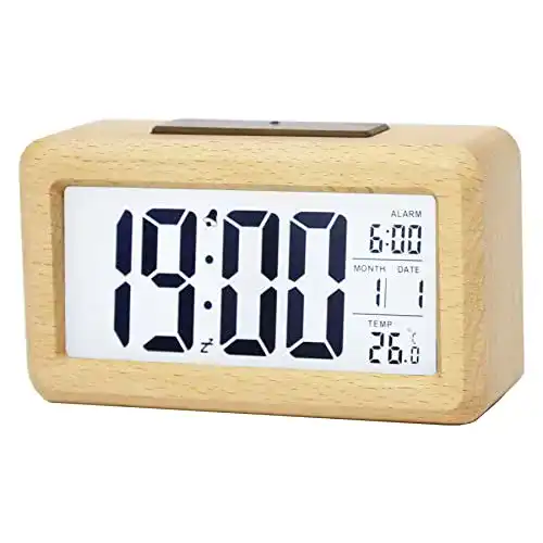 Holz-Wecker Vihimi Digitaler Holzwecker, großes LED-Display