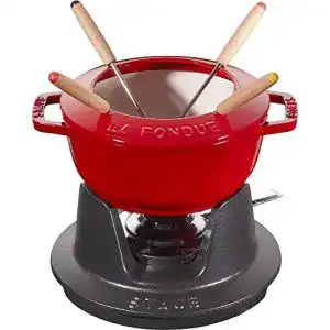 Käsefondue STAUB Fondue Set mit 4 Gabeln, Gusseisen, Kirschrot