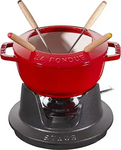 Käsefondue STAUB Fondue Set mit 4 Gabeln, Gusseisen, Kirschrot