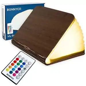 Buchlampe BONNYCO Holz mit Farbwechsel 12 Farben und Timer
