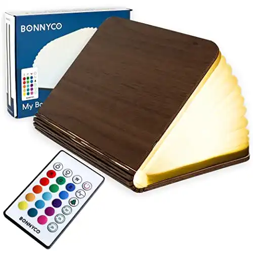 Buchlampe BONNYCO Holz mit Farbwechsel 12 Farben und Timer