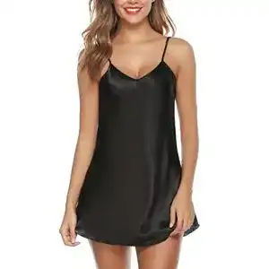 Negligee Lovasy Satin Nachthemd Damen Sexy Schwarz kurz
