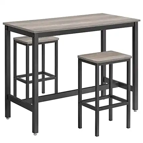 Bartisch VASAGLE Set, Stehtisch mit 2 Barhockern, Küchentresen