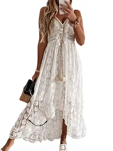 Boho-Kleid CUPSHE Sommerkleid V Ausschnitt Floral Spitze