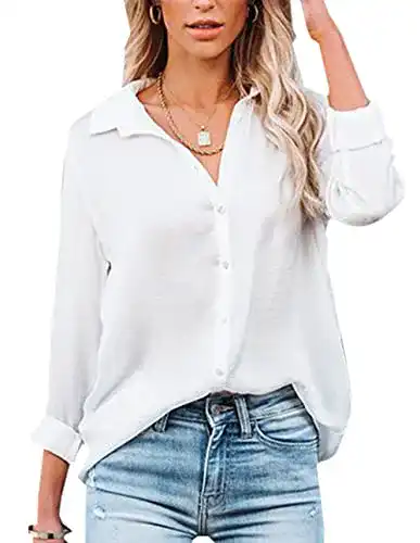 Weiße Blusen NONSAR Damen Bluse V-Ausschnitt Hemden Elegant
