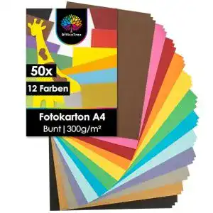 Tonpapier OfficeTree A4 Bastelkarton 300g, 12 Farben, 54 Blätter