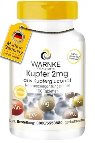 Die beste Kupfer-Tabletten WARNKE VITALSTOFFE Kupfer 2mg, 100 Tabletten 2026 Test Bestseller Kupfer-Tabletten WARNKE VITALSTOFFE Kupfer 2mg, 100 Tabletten