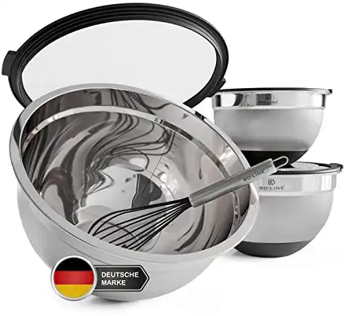 Edelstahlschüsseln mit Deckel BO-LINE ® inkl. Schneebesen