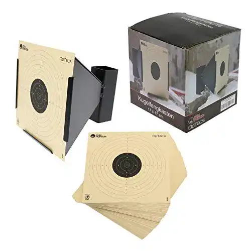 Kugelfang OpTacs 17×17 cm Trichter, Metall inkl. 50 Zielscheiben