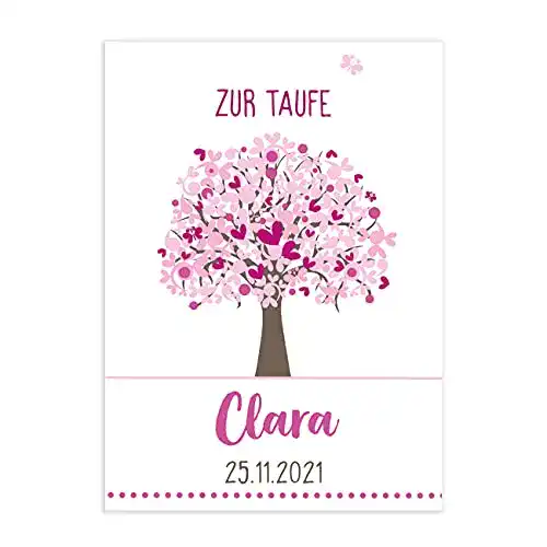 Taufkarte Herz & Heim ® Klappkarte zur Taufe mit Lebensbaum