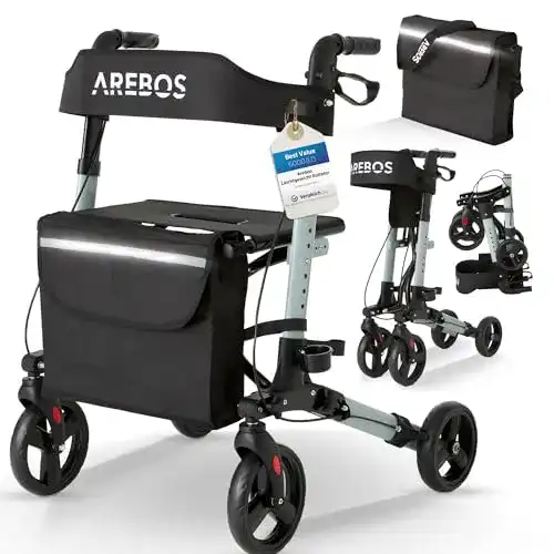 Alu-Rollator Arebos Leichtgewicht Rollator 6-fach höhenverstellbar