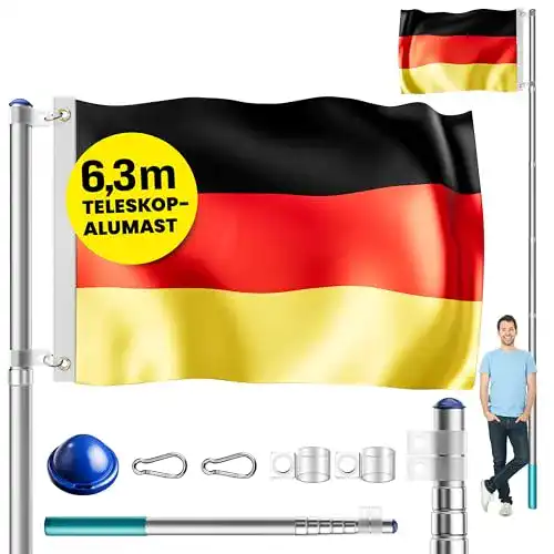Fahnenmast Deuba Aluminium Teleskop 6,30m Bodenhülse 60cm
