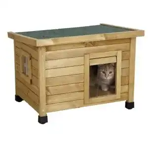 Katzenhaus Kerbl Rustica, aus Holz, Schwingtüre mit Lamellen