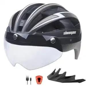 Fahrradhelm Herren mit Visier Shinmax mit LED USB Rücklicht