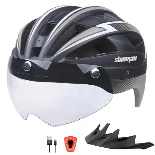 Fahrradhelm Herren mit Visier Shinmax mit LED USB Rücklicht