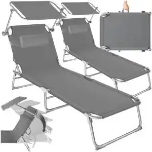 Sonnenliege mit Dach TecTake 800773-2er Set, klappbar mit Kissen