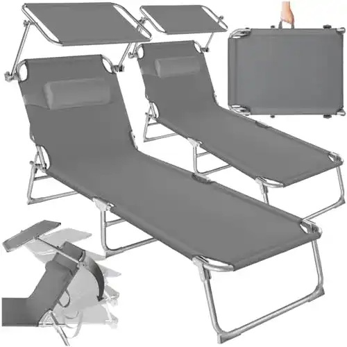 Sonnenliege mit Dach TecTake 800773-2er Set, klappbar mit Kissen