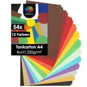 Tonpapier OfficeTree Tonkarton A4 Bunt, 54 Blatt, 10 Farben