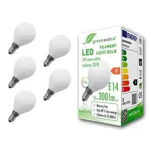 E14-LED GreenAndCo 5x ® CRI 90+ Glühfaden LED Lampe ersetzt 28